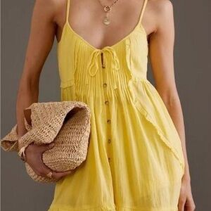 Anthropologie Gauzy Cover-up Mini Dress In Yellow Size XXS
